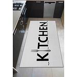 Килим Kitchen Oyo Home, За кухня, 80x200 см, Полиестер, Дигитален печат, Неплъзгащ се, Бял/Черен