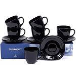 Сервиз за чай Luminarc Carine, 6 чаши 220 мл + 6 чинийки, 12 части, Черен