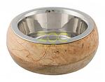 Trixie Stainless Steel Bowl with Wooden Holder - луксозна метална купичка с дървена поставка 450 мл. / 16 см.
