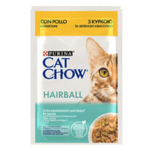 Purina Cat Chow Hairball Control - с пилешко месо и зелен фасул, хапки в сос, профилактика обарзуване космени топки 85 гр.