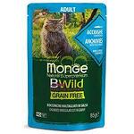 Monge BWILD Grain Free Adult с аншоа и зеленчуци – пауч с хапки в сос, без зърнени храни – за котки в зряла възраст 85 гр.
