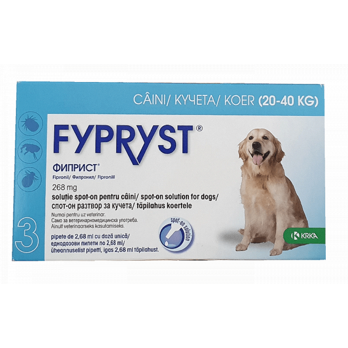 Fypryst 268 mg. - за кучета с тегло от 20 до 40 кг. / 3 броя пипети /