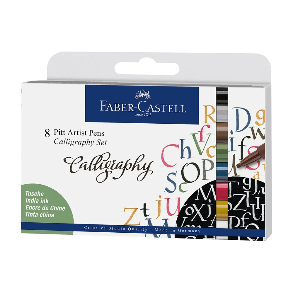 Комплект маркери Faber-Castell - Pitt Artist, за калиграфия, 8 броя/цвята