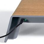 Поставка за монитор Sigel - Smartstyle, акрилна, 2x USB порта, с дървена текстура