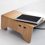Поставка за монитор Sigel - Smartstyle, акрилна, 2x USB порта, с дървена текстура