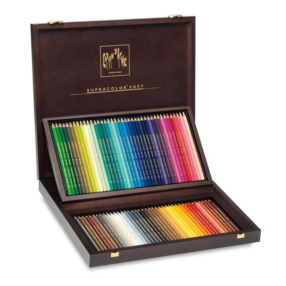 Комплект моливи Caran d`Ache - Supracolor Soft, акварелни, дървена кутия, 80x цвята