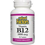 Natural Factors Vitamin B12 Цианкобаламин 1000 мкг 90 таблетки | Нейчаръл Факторс, Витамин Б12, Цианкобаламин