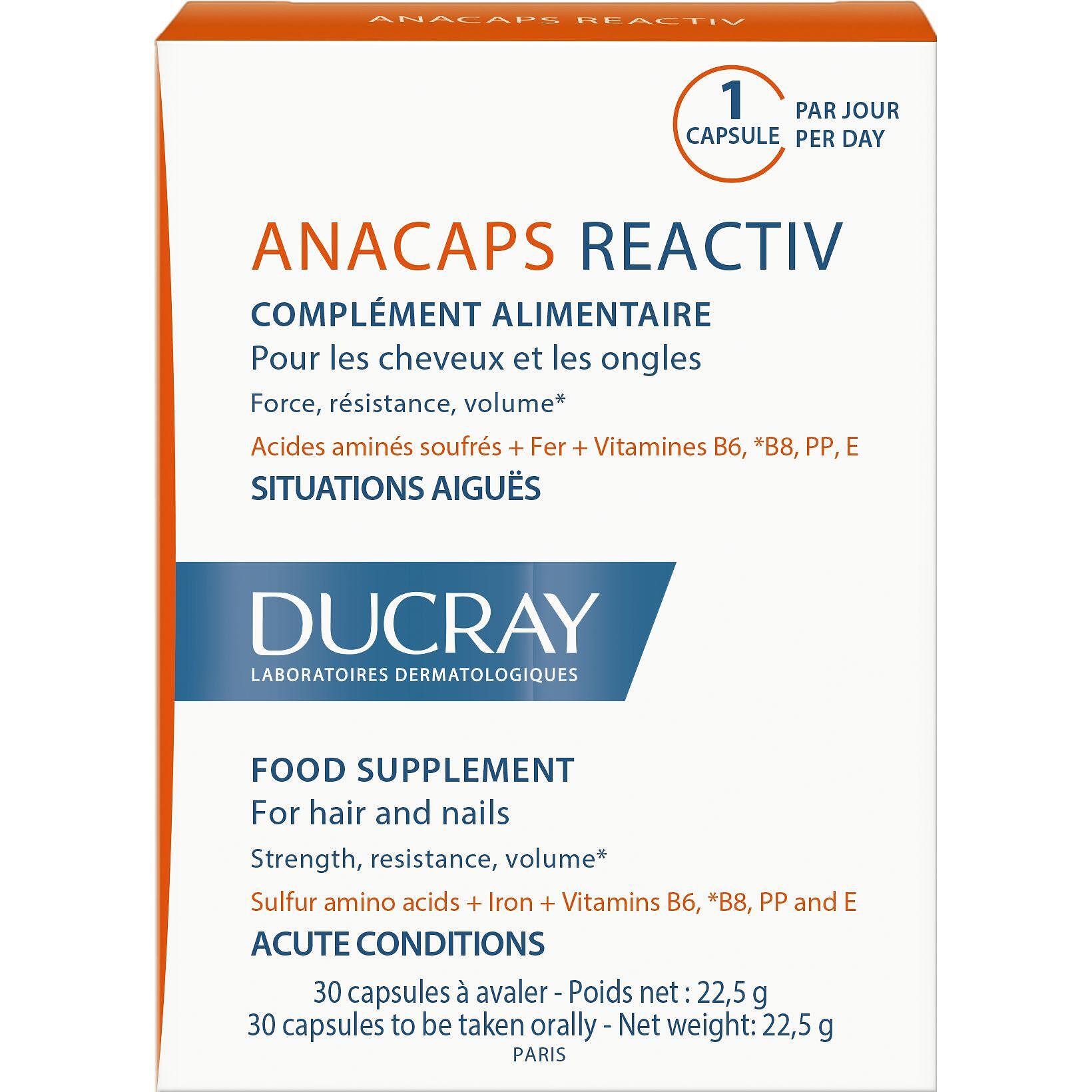 Ducray Anacaps Reactiv хранителна добавка за коса и нокти, 30 бр. | Дюкрей