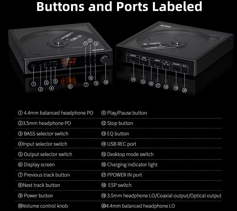 FiiO DM15 R2R Portable CD Player with USB DAC & Bluetooth