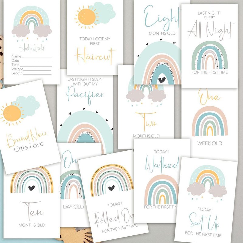 Бебе Фото-Карти / Milestone Cards - Rainbow Baby Mint - Mecho and Klecho