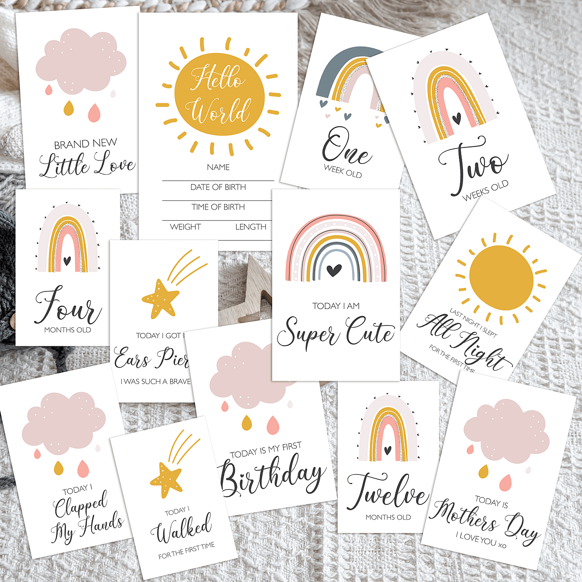 Бебе Фото-Карти / Milestone Cards - Rainbow Baby Pink - Mecho and Klecho