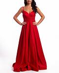 Червена официална рокля с широки презрамки