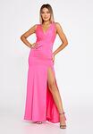 Розова права офицциална рокля от сатен с цепка