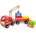 Camion din lemn pentru copii cu macara