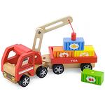 Camion din lemn pentru copii cu macara