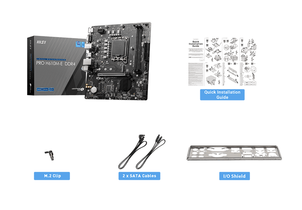 MSI PRO PRO-H610M-E-DDR4 DDR4 box content