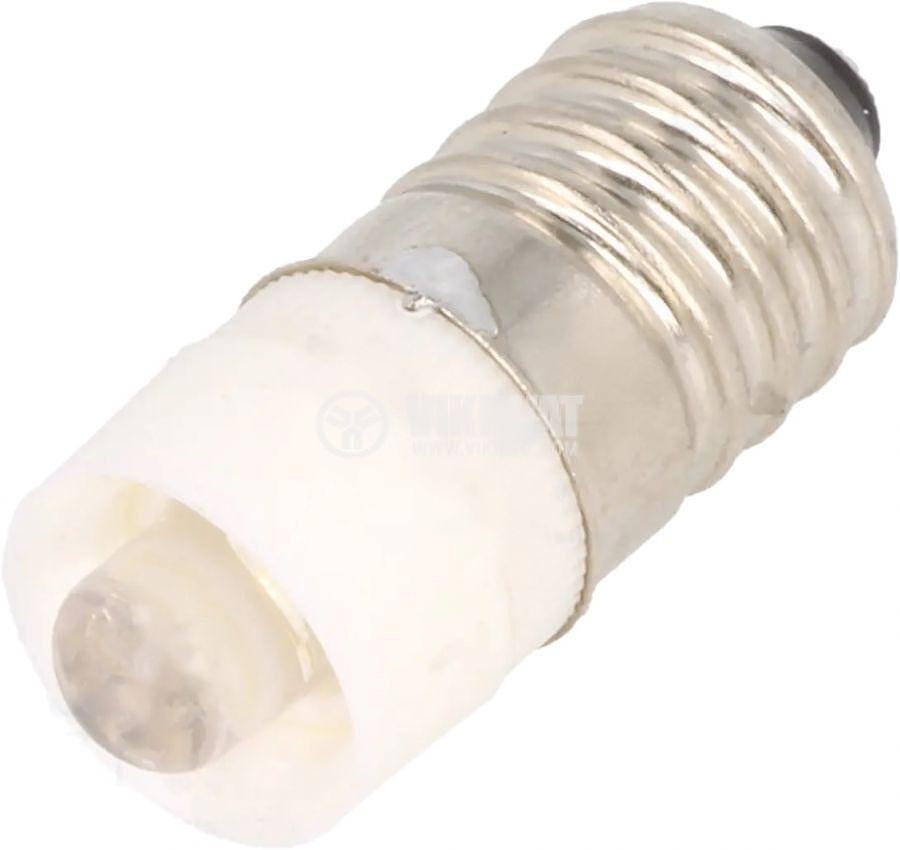 Миниатюрна LED лампа, 6VAC/VDC, E10, бяла