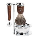 Комплект MÜHLE, косъм от язовец, класическа самобръсначка, дръжки от парен ясен