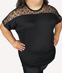 Черна блуза с дантела - ефект цвете