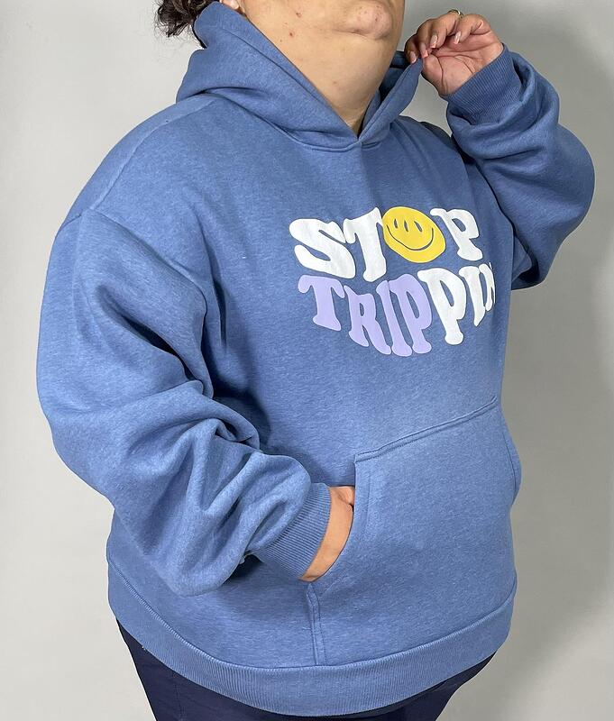 Дамски ватиран суичър с качулка- син