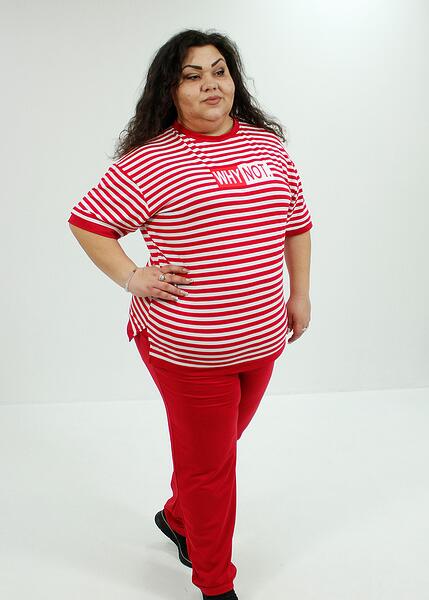 Комплект от две части с къс ръкав - червено райе Комплект от две части с къс ръкав - червено райе