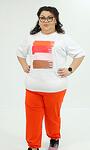 Спортен комплект с оранжево долнище и къс ръкав