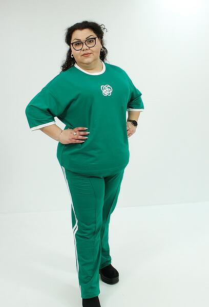 Зелен портен комплект от две части с къс ръкав