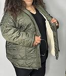 Зелено зимно яке с качулка с пух - ефект спирали