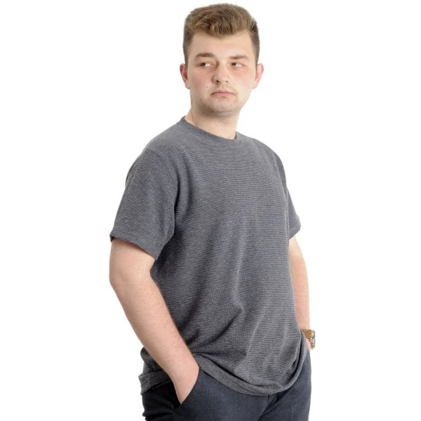 Вафлена тениска без яка - тъмносива