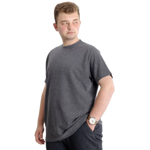 Вафлена тениска без яка - тъмносива