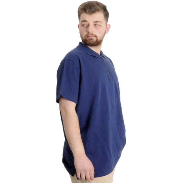 Тъмносиня тениска с яка и цип