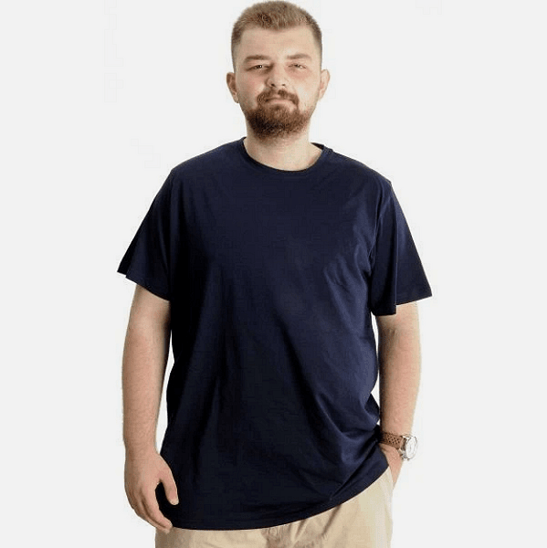 Тениска с кръгло деколте - тъмносиня, 100% памуk, големи размери Тениска с кръгло деколте - тъмносиня, 100% памуk, големи размери