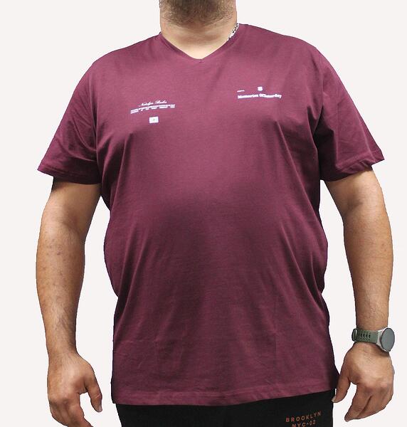 Памучна тениска - бордо, V-образно деколте