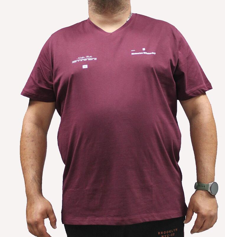 Памучна тениска - бордо, V-образно деколте