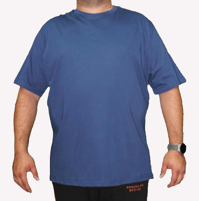 Тениска с кръгло деколте - синя, 100% памук, големи размери