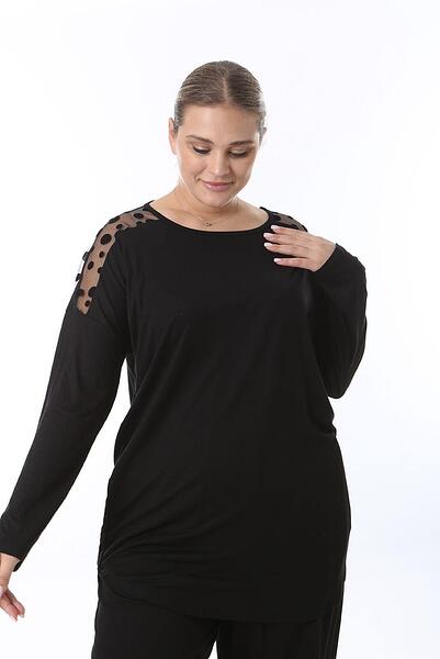 Черна блуза с дантела - точки
