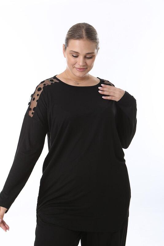 Черна блуза с дантела - точки