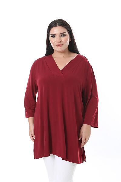 Блуза с V-образно деколте - бордо