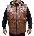 Кафява кожена грейка с качулка