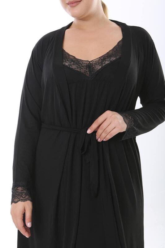 Черна нощница с халат и колан