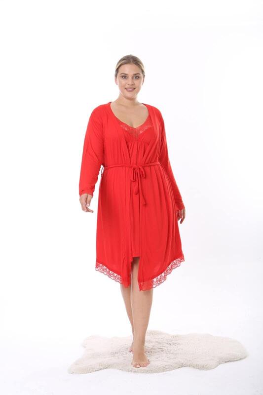 Червена нощница с халат и колан