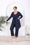 Тъмносиня пижама от три части с дантела в краищата