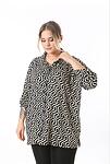 Дамска еластична риза, черно-бежова орнаментика
