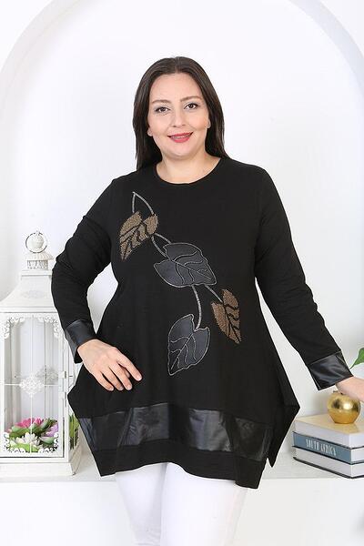 Памучна туника с листа и елементи на кожа