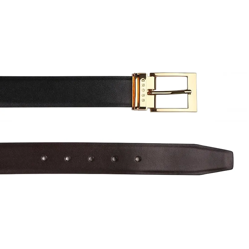 Кожен колан Cross Almeria Mark, двулицев, със златна катарама, black/brown - 2