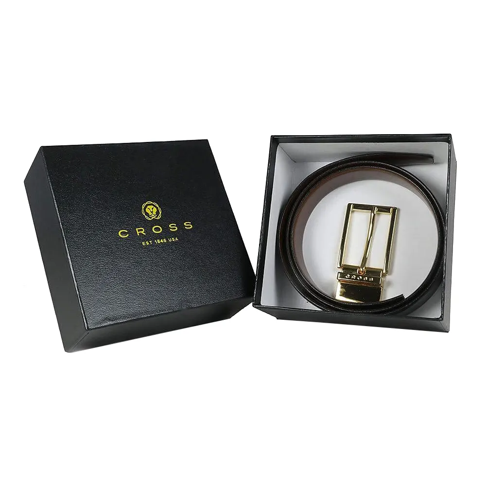 Кожен колан Cross Almeria Mark, с плоска златна катарама, двулицев, black/brown - 2