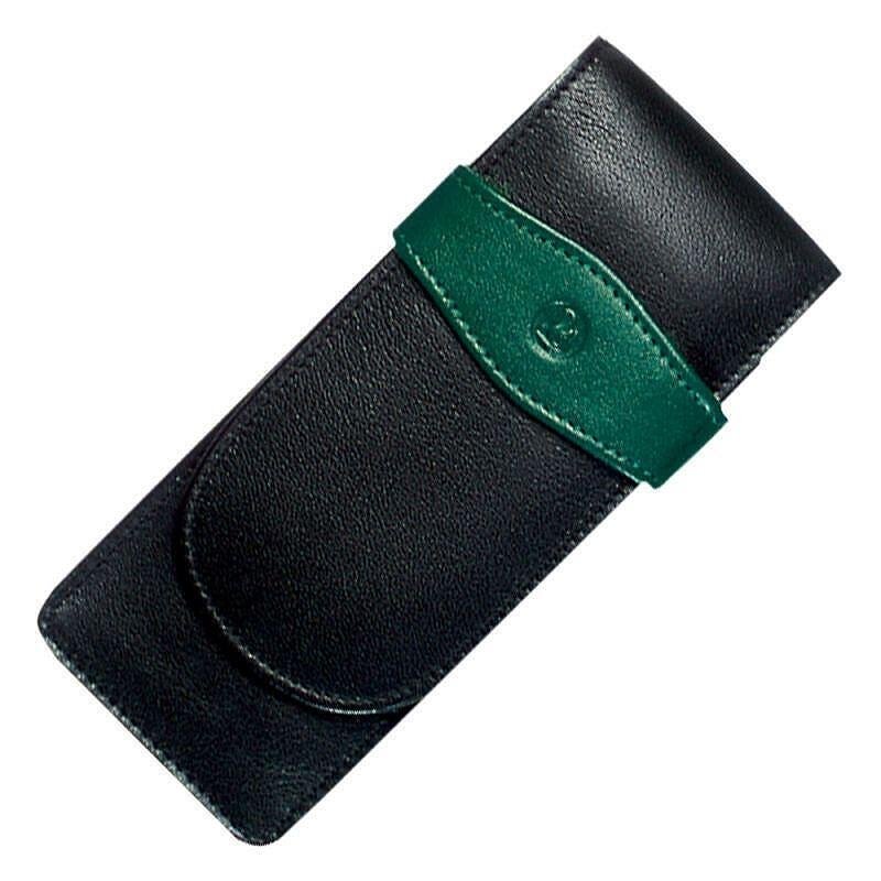 Кожен калъф за три пишещи средства Pelikan Black/green