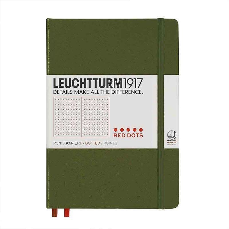 Тефтер A5 Leuchtturm1917 Red Dots Edition Army, твърди корици