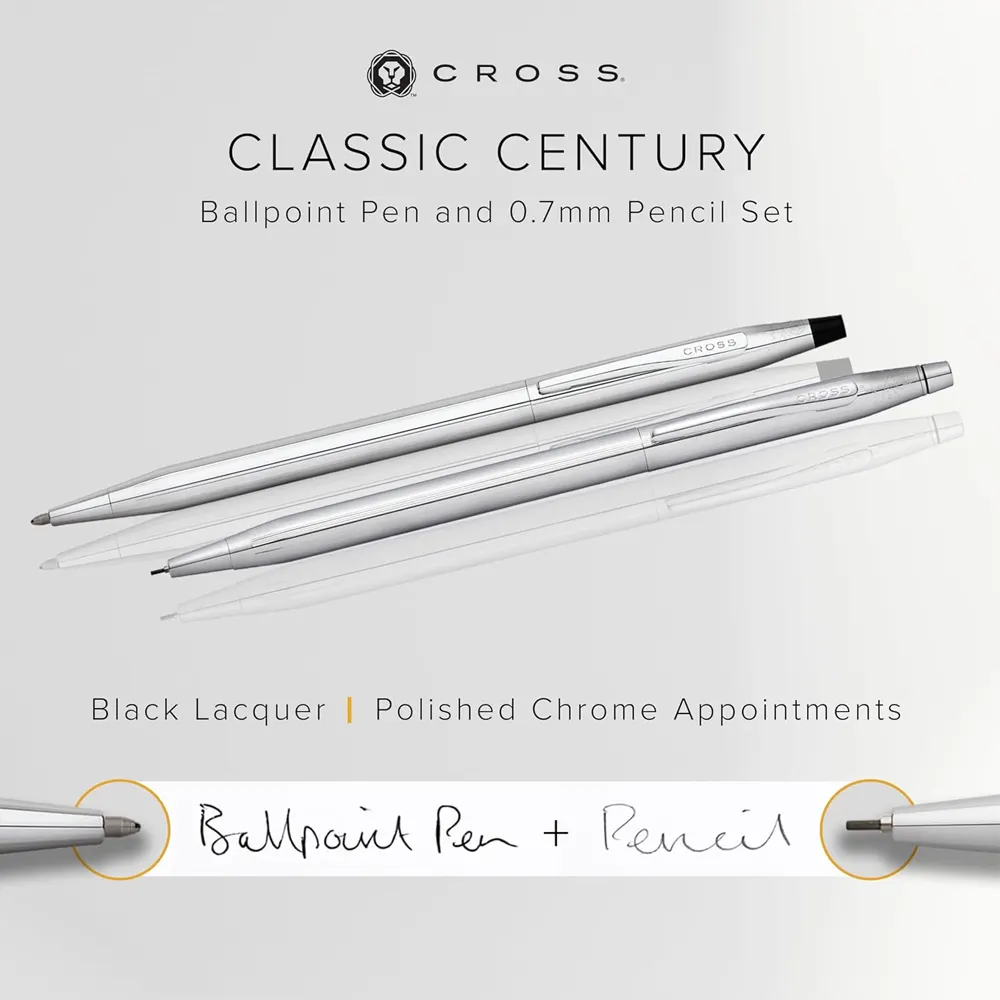 Комплект химикалка и автоматичен молив Cross Classic Century Lustrous Chrome - 2