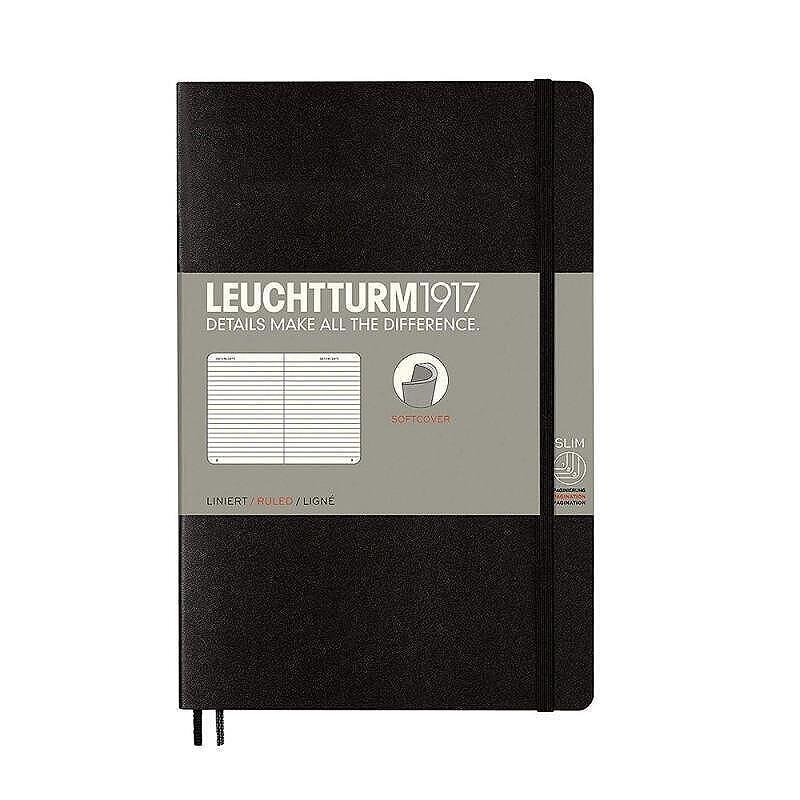 Тефтер B6+ Leuchtturm1917 Notebook Paperback Black, мека корица, на редове
